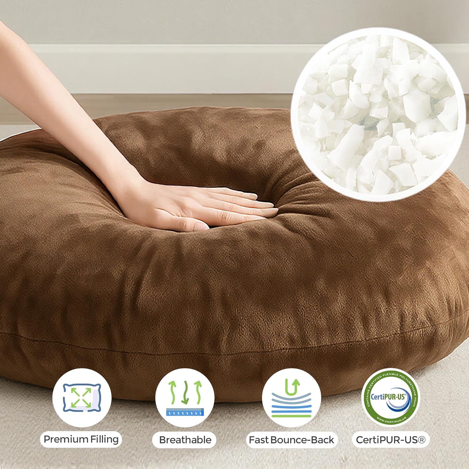 Codi Meditation Cushions Set of 2 – Large Round Floor Pillows for Adults with Removable Washable Cover, Soft and Supportive Floor Cushion for Yoga, Seating and Dog Bed, 32 inch - Coffee