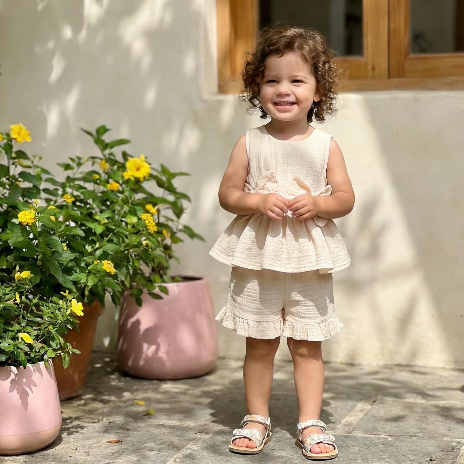 Kupretty Toddler Baby Girl Clothes Summer Linen Outfit Bows Ruffle Vest Shirts + Ruffled Short Set 12 18 24 Month 2T 3T - Image 4
