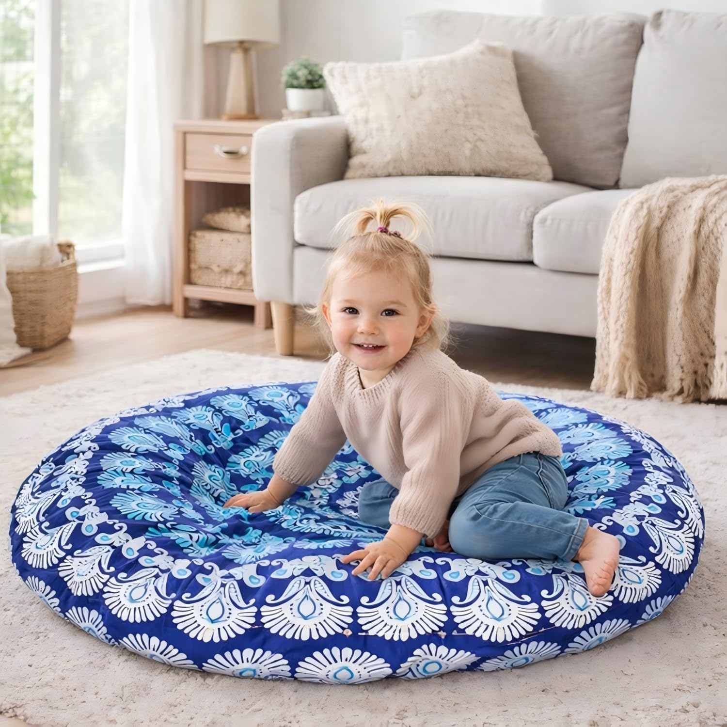 Funnymoom Extra Large Mandala Floor Cushion 35 Inch Round Meditation Floor Pillow Papasan Swing Cushion for Adults Oversized Playroom Pillows Reading Nook Big Pillow for Sitting Yoga Living Room Sofa - Image 4