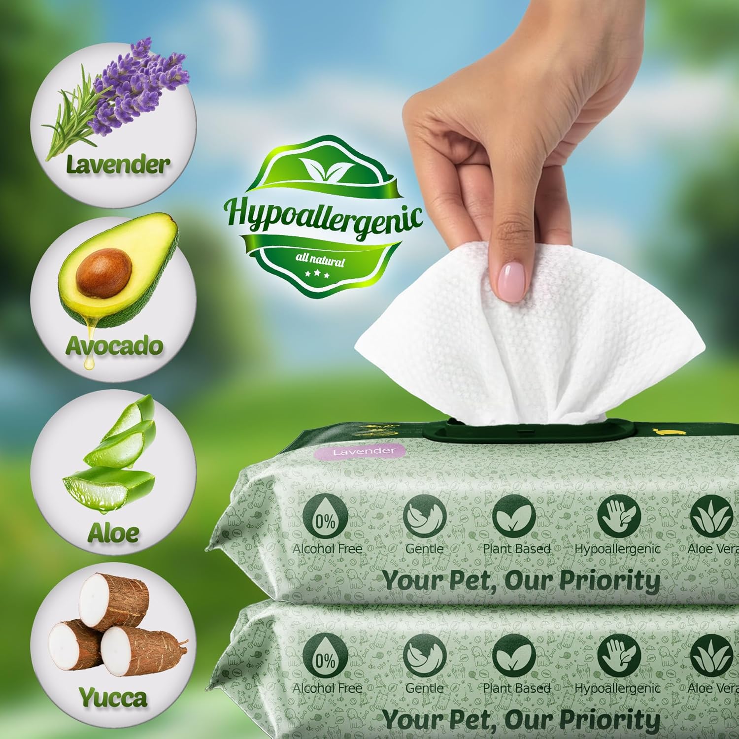 Petazy Pet Wipes for Dogs and Cats – 100 Count (8x8in) Hypoallergenic, Deodorizing Dog Wipes for Paws, Ears and Butt | XL with Aloe & Coconut oil, Lavender Scented | Travel Size, Single On-the-Go Pack - Image 2