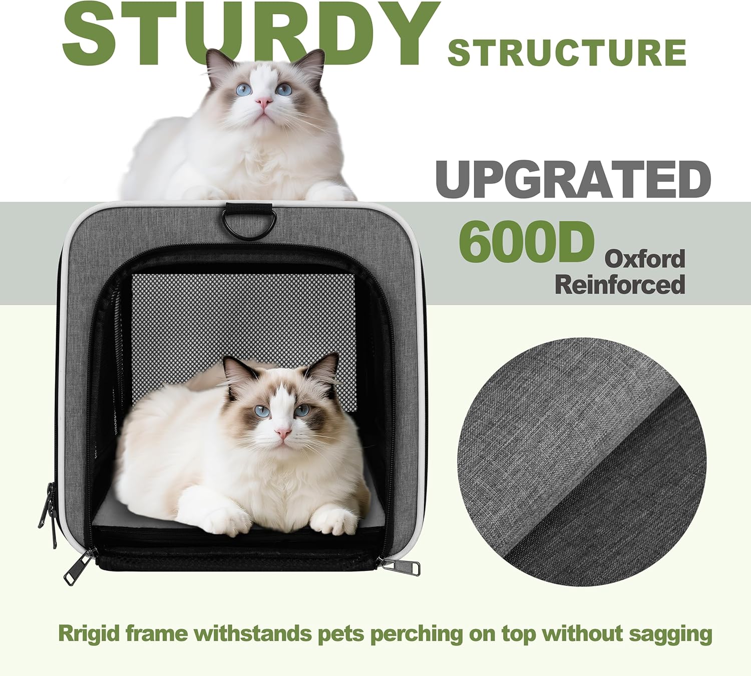 GAPZER Cat Carrier 18x11x11 Top Load Soft Pet Travel Bag Over 15 lbs, Collapsible Small Dog Puppy Crate 10 Pounds, Small Animal Rabbit Kennel Carrying Case, Kitten Mesh Cage Medium Cat Under 25 Grey - Image 4