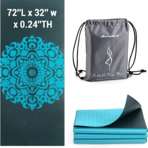 Avoalre Folding Yoga Mat, 72″x 32″x 0.24″ Extra Wide Non-Slip Exercise Fitness Yoga Mats, Eco-Friendly High Density 6mm Thick Print Pilates Mat with Carrying Bag for Women Men Home Workout