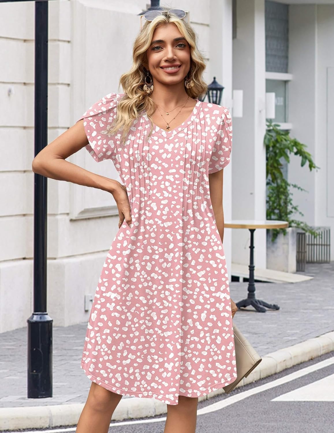 Zeagoo Summer Dresses for Women Casual A Line Dress 2026 V Neck Short Dresses Floral Sundress Pleated Boho Dress - Image 2