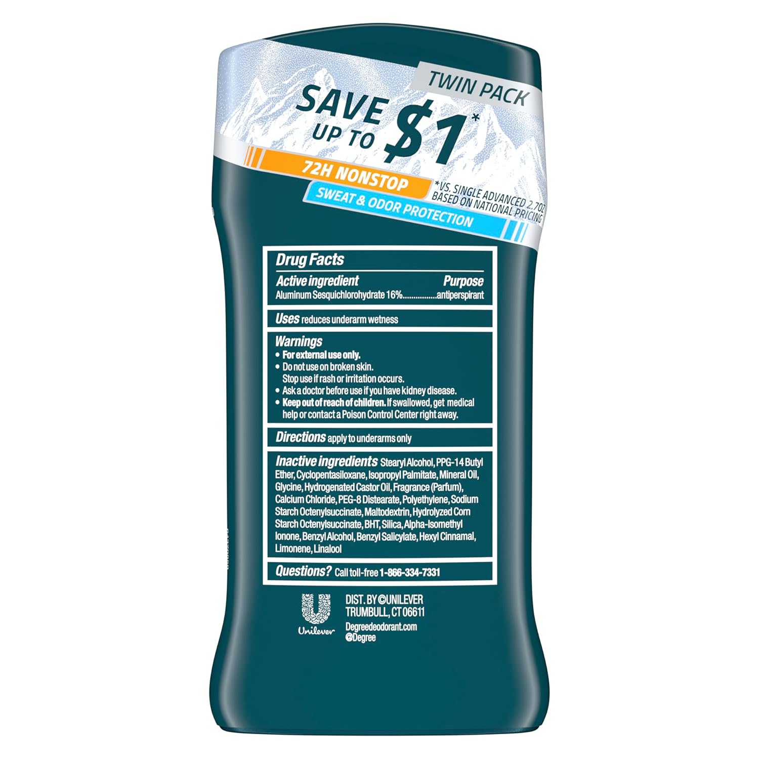 Degree Men Advanced Antiperspirant Deodorant Everest 2 Count 72-Hour Sweat and Odor Protection Antiperspirant For Men With Body Heat Activated Technology 2.7 oz - Image 2