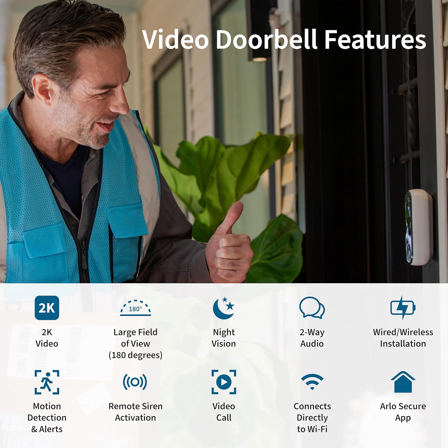Arlo Video Doorbell 2K (2nd Gen, Latest Release), Wireless or Wired Option, 2-Way Audio, Night Vision, Head to Toe Video View, Package Detection, Person & Vehicle Recognition, 1-Month Secure Plan - Image 5
