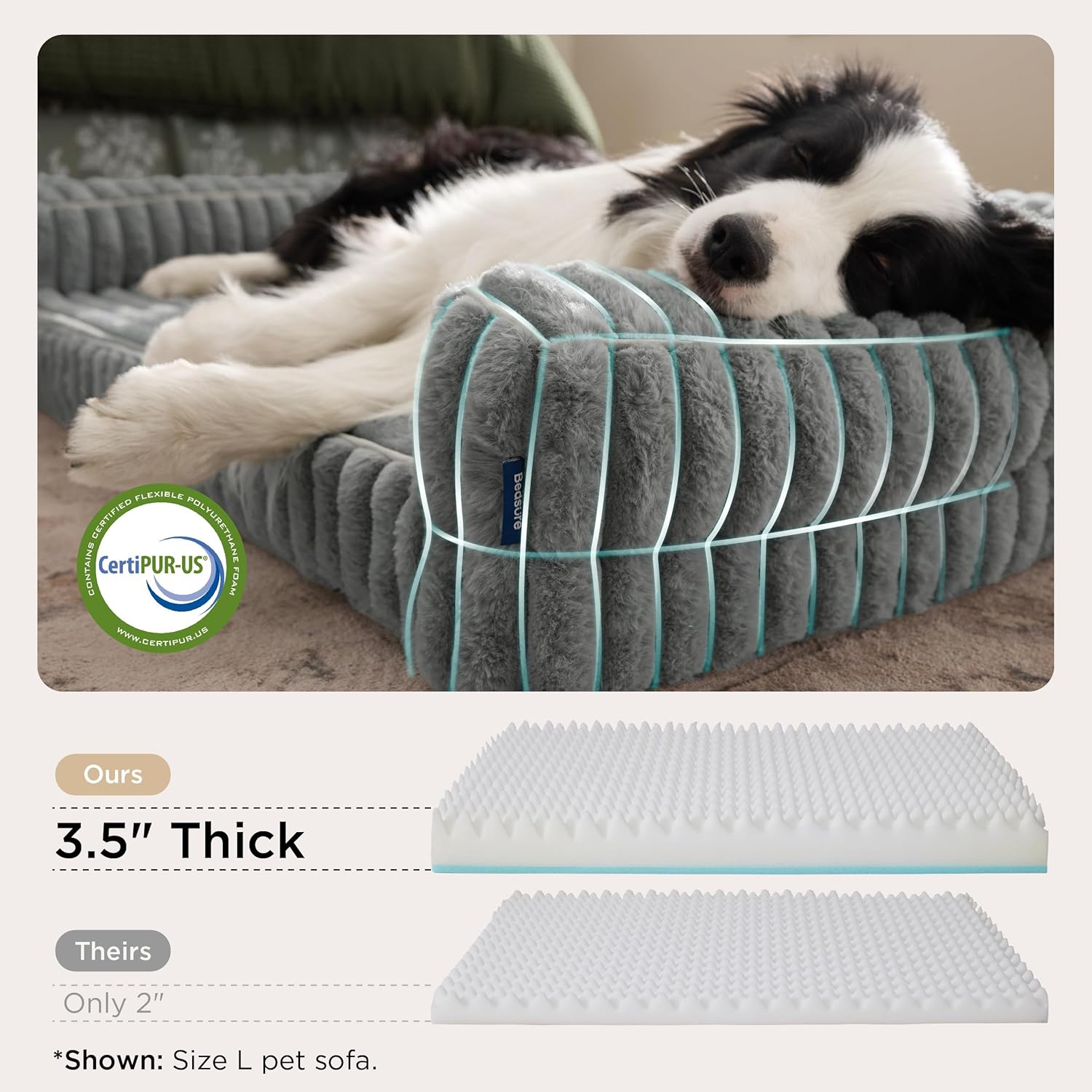 Bedsure ComfyFleece™ Orthopedic Dog Beds Large Sized Dog, Waterproof Memory Foam Pet Couch Sofa with Sides, Non-Slip Bottom and Egg-Crate Foam Large Pet Bed with Washable Corduroy Cover, Grey - Image 3