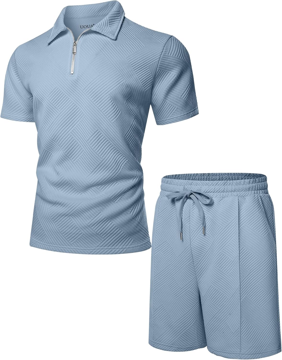 UOUA Mens Summer Track Suits 2 Piece Shorts Sets Short Sleeve Sweatsuit Outfits 1/4 Zip Golf Polo Shirts Loungewear - Image 6