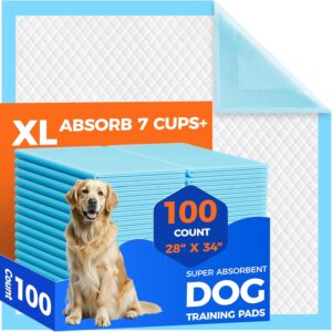 Dog Pee Pads Extra Large 28″x34″ – 100 Pack Super Absorbent XLarge Puppy Pads 100 Count Leak-Proof Disposable XL Pet Potty Training Pads for Dogs, Puppies, Doggy