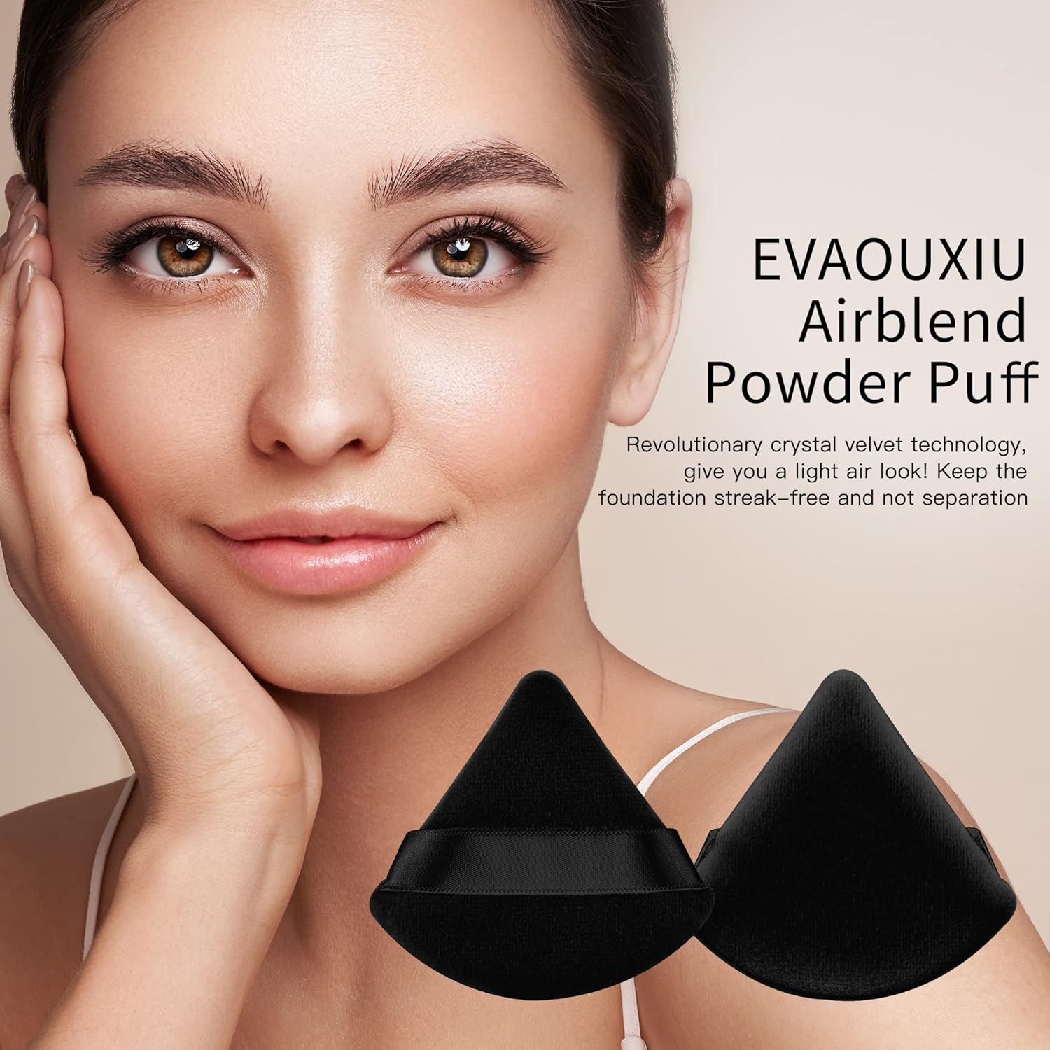 EVAOUXIU 2 Pcs Triangle Powder Puff for Face Powder, Soft Plush Setting Makeup Puff, Velour Cosmetic Foundation Blender Sponge Beauty Makeup Tools (Black) - Image 4