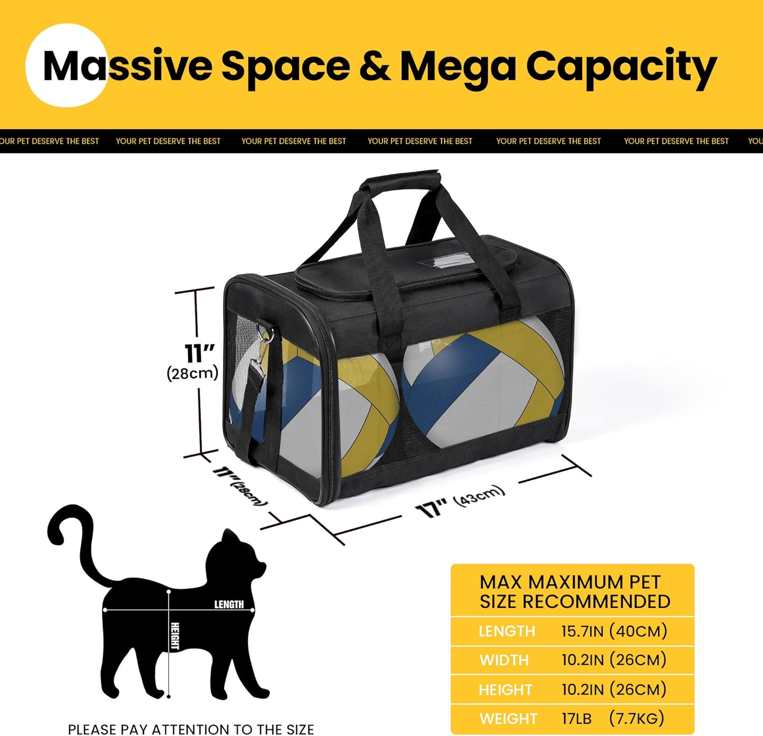 Conlun Cat Carrier Airline Approved, Soft-Sided Dog Carrier with Inner Safety Leash, Pet Transport Carrier for Small-Medium Cats Puppies up to 15 Lbs, Collapsible Travel Kitten Carrier Bag -BlackM - Image 2