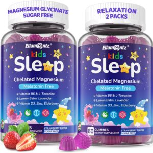 Kids Sleep Gummies, NO Melatonin Sleep Aid Gummies w/ Magnesium Glycinate, Magnesium Malate, L-Theanine, Lavender, B6, Zinc, D3K2 for Restful Sleep, Relax Brain & Muscle, Immune Support, Non-GMO 2Pack