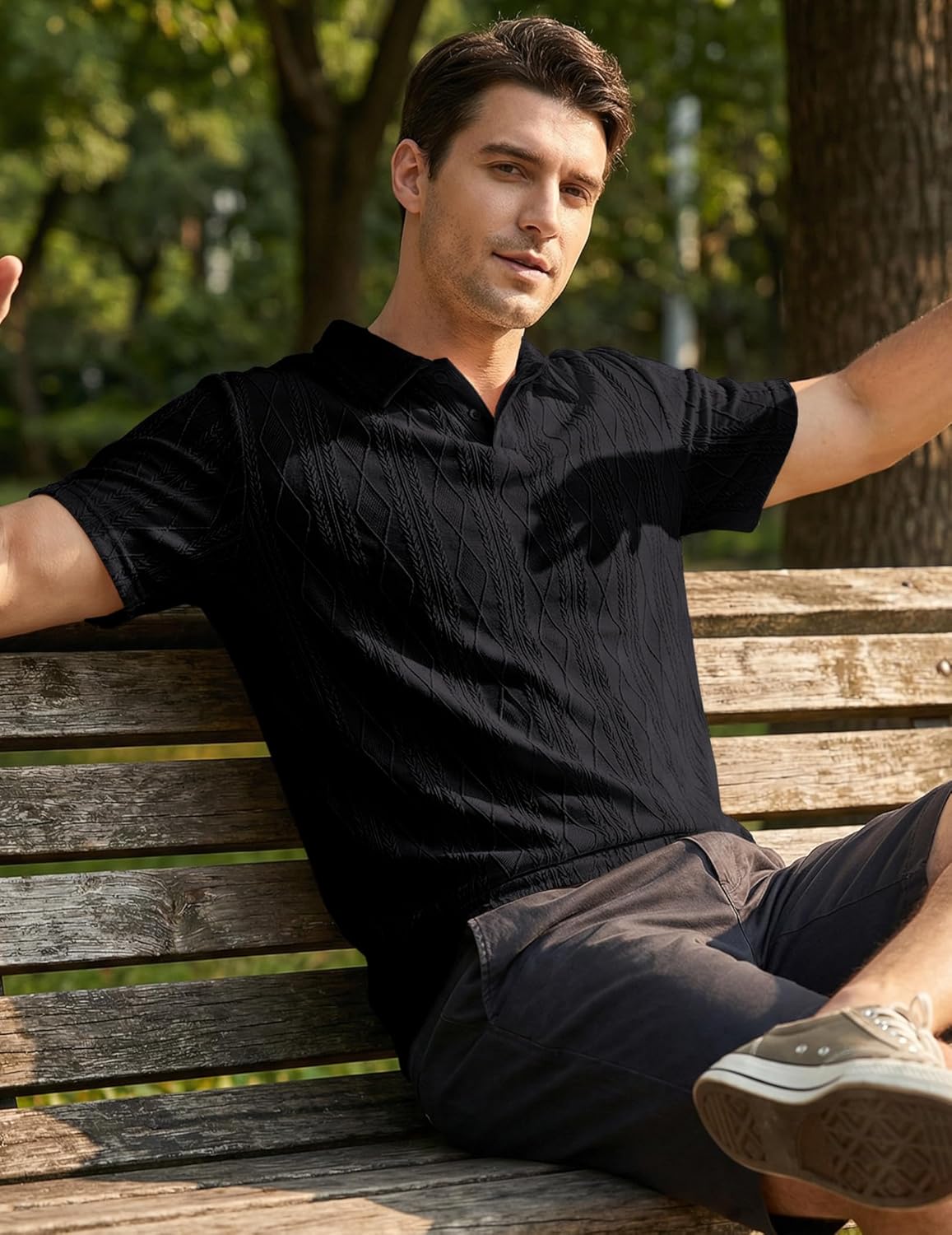 JMIERR Mens Polo Shirt Textured Knit Button Casual Short Sleeve Summer Vacation Beach Stretchy Golf Shirts - Image 7