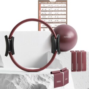 PhysKcal Pilates Kit, 15-Inch Pilates Ring with 1x Core Ball, 3X Resistant Loops and 2X Flex Bands, Home Pilates Equipment Set and Mat Pilates Essential Kit