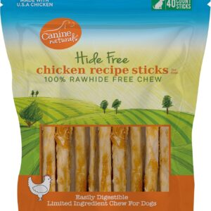 Canine Naturals Chicken Recipe Chew – Rawhide Free Dog Treats – Made From USA Raised Chicken – All-Natural and Easily Digestible – 40 Pack of 5 Inch Stick Chews