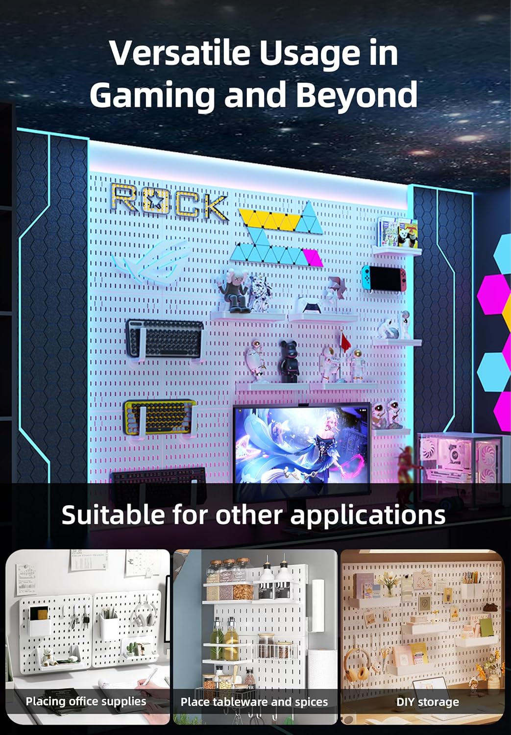 Wall Organizer Peg Board - Elevate And Declutter Your Gaming And Office - Create A Perfectly Structured Space(White) - Image 4