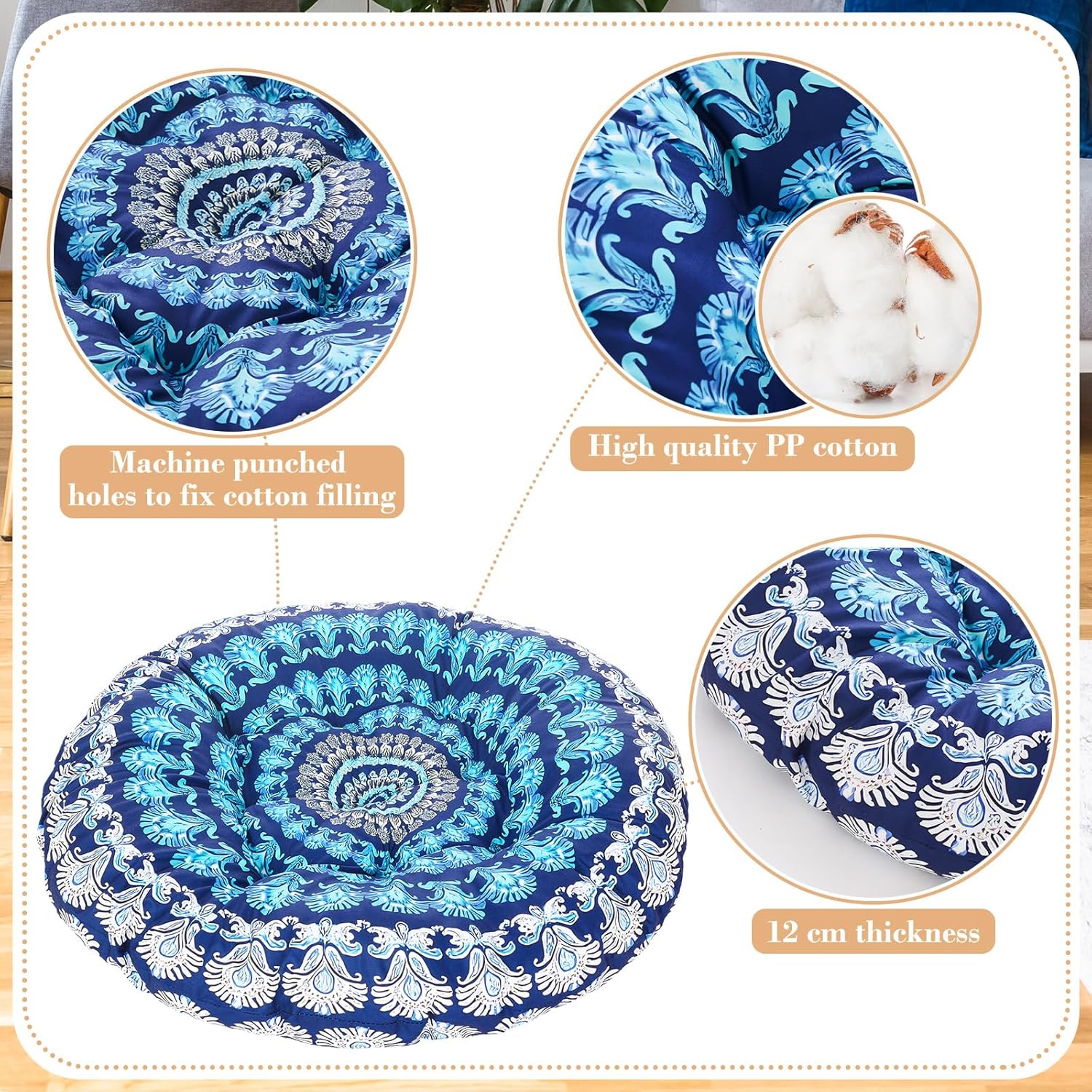 Funnymoom Extra Large Mandala Floor Cushion 35 Inch Round Meditation Floor Pillow Papasan Swing Cushion for Adults Oversized Playroom Pillows Reading Nook Big Pillow for Sitting Yoga Living Room Sofa - Image 5