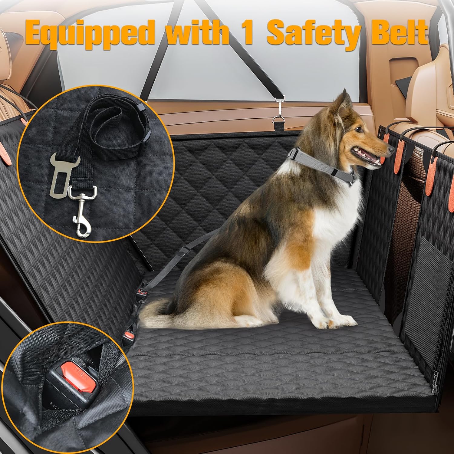PETICON Back Seat Extender for Dogs, Hard Bottom Dog Car Seat Cover - Supports 400lbs, Rear Seat Pet Cover with Mesh Window, Waterproof Dog Hammock for Car SUV - Image 4
