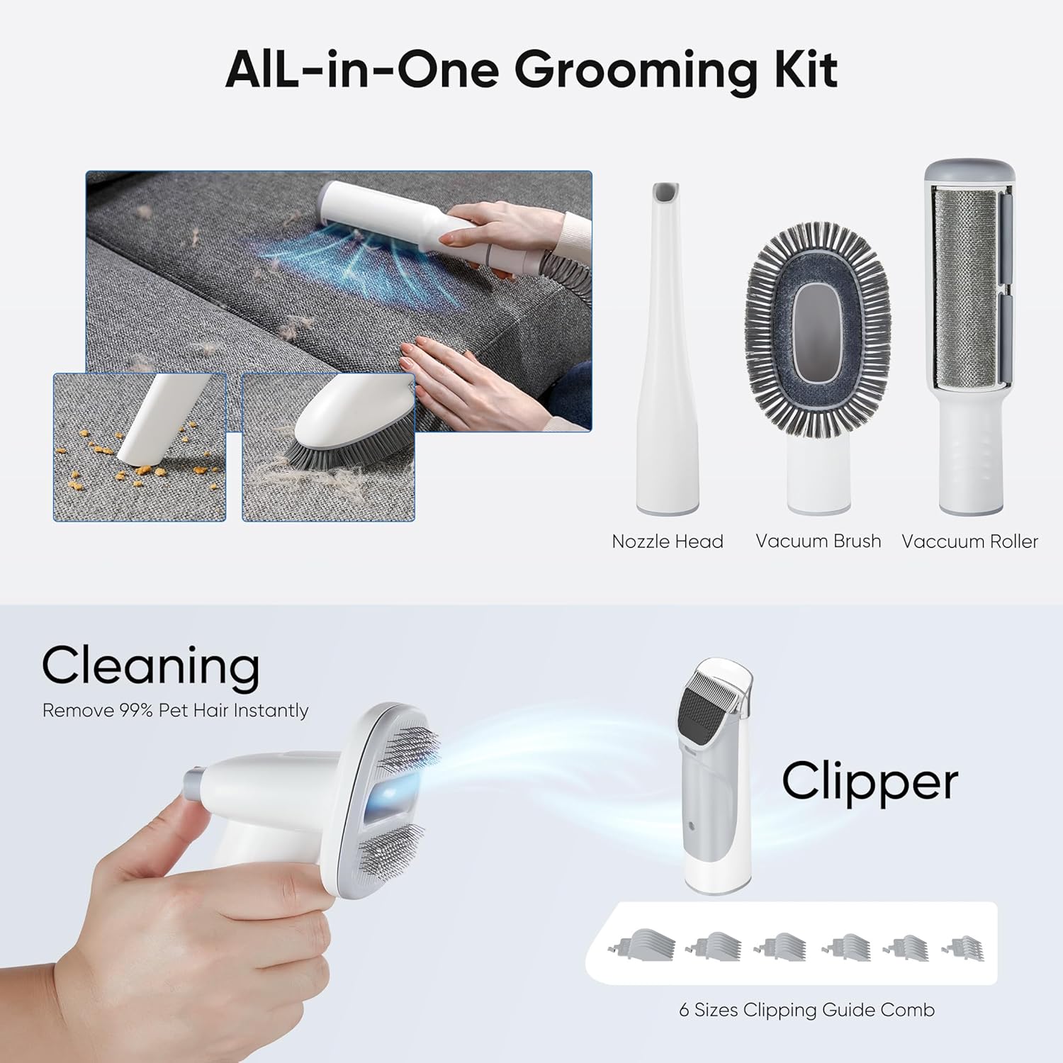 NEWBULIG 5-in-1 Pet Grooming Vacuum Kit, 2.5L Dust Cup, 3 Suction Modes and 5 Groomer Tools, Dog Clippers with Cordless Low Noise for Cats, Dogs Other Animals Hair Trimmer - Image 3