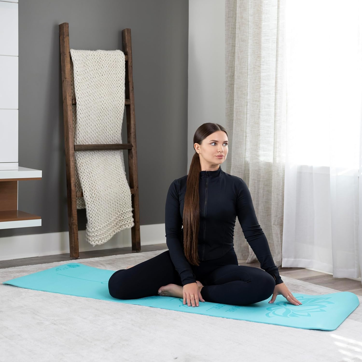 Yoga Mat – Laser-Engraved Affirmation, Non-Slip Eco TPE, 72" x 24" x 6mm, Lightweight Blue Mat for Mindful Movement and Recovery – FINAL CLEARANCE - Image 2