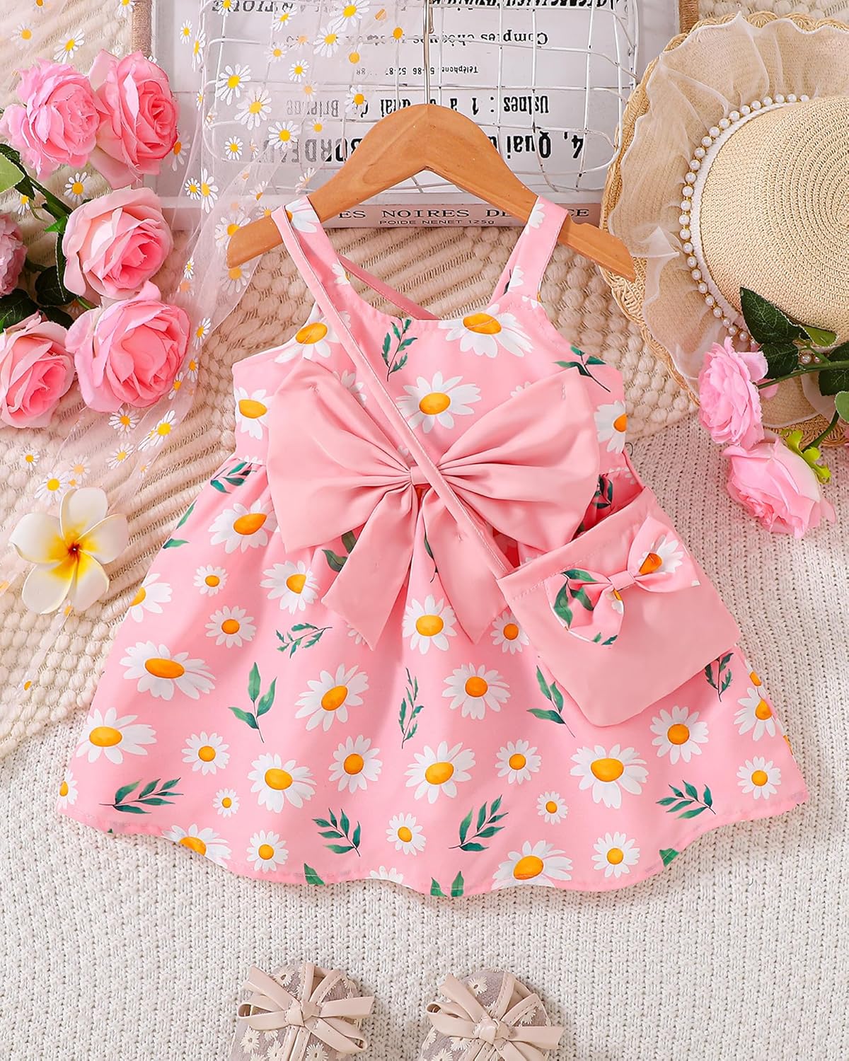 Toddler Baby Girl Dresses Summer Outfits Sleeveless Bowknot Clothes Infant Casual Sundress for Cute Girl Hat+Bag - Image 2