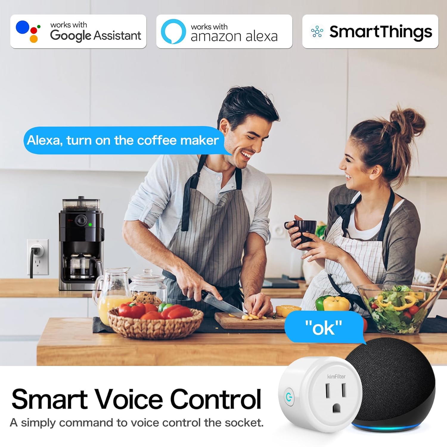 KimFilter WiFi Smart Plug, Wireless Plugs Outlet Compatible with Alexa & Google Voice Assistant, App Controlled Outlet with Timer Function, 2.4GHz Only Wi-Fi Smart Socket, Smart Plug Timer for Home - Image 3