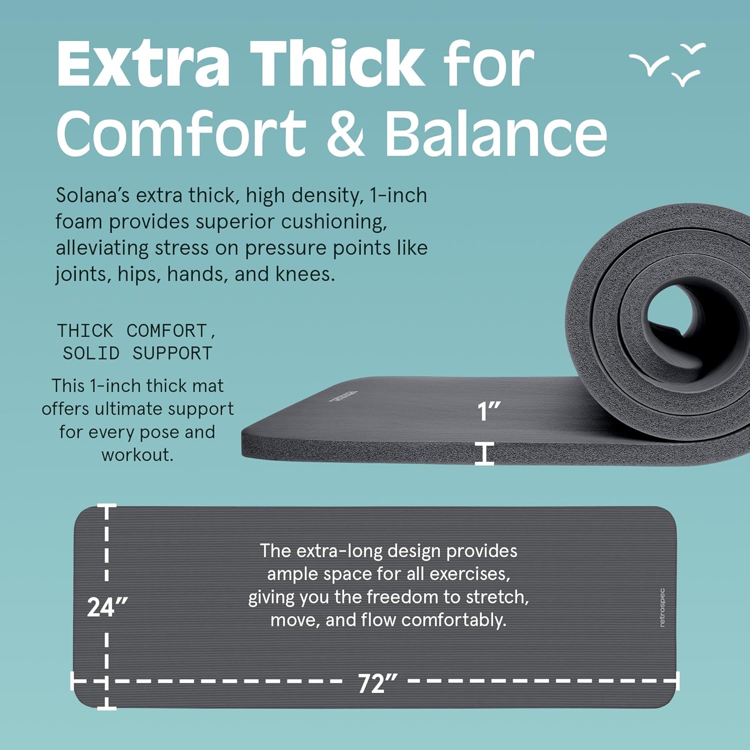Retrospec Solana Yoga Mat 1" Thick w/Nylon Strap for Men & Women - Non Slip Exercise Mat for Home Yoga, Pilates, Stretching, Floor & Fitness Workouts - Image 3