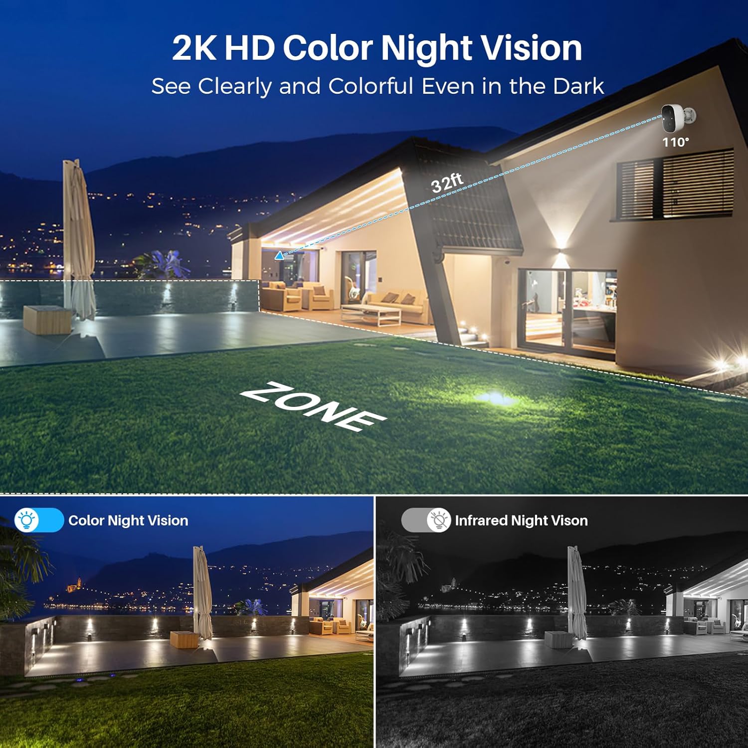 Security Cameras Wireless Outdoor Indoor, 2K Battery Powered WiFi Camera for Home Security, AI Motion Detection, Color Night Vision, IP66 Weatherproof, 2-Way Talk, Siren Alarm, SD/Cloud Storage - Image 2