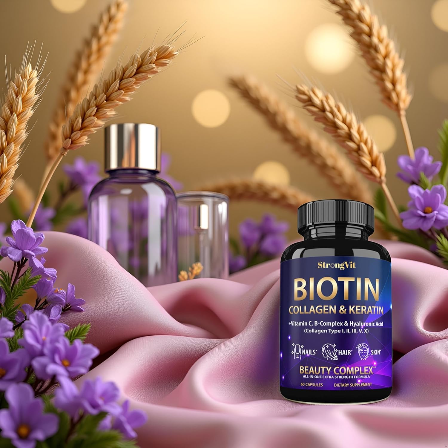 StrongVit Biotin with Hyaluronic Acid, Keratin and Collagen Supplements - 10000mcg for Hair Growth Women and Men - Hair Skin and Nails Vitamins - 60 Capsules - Image 9