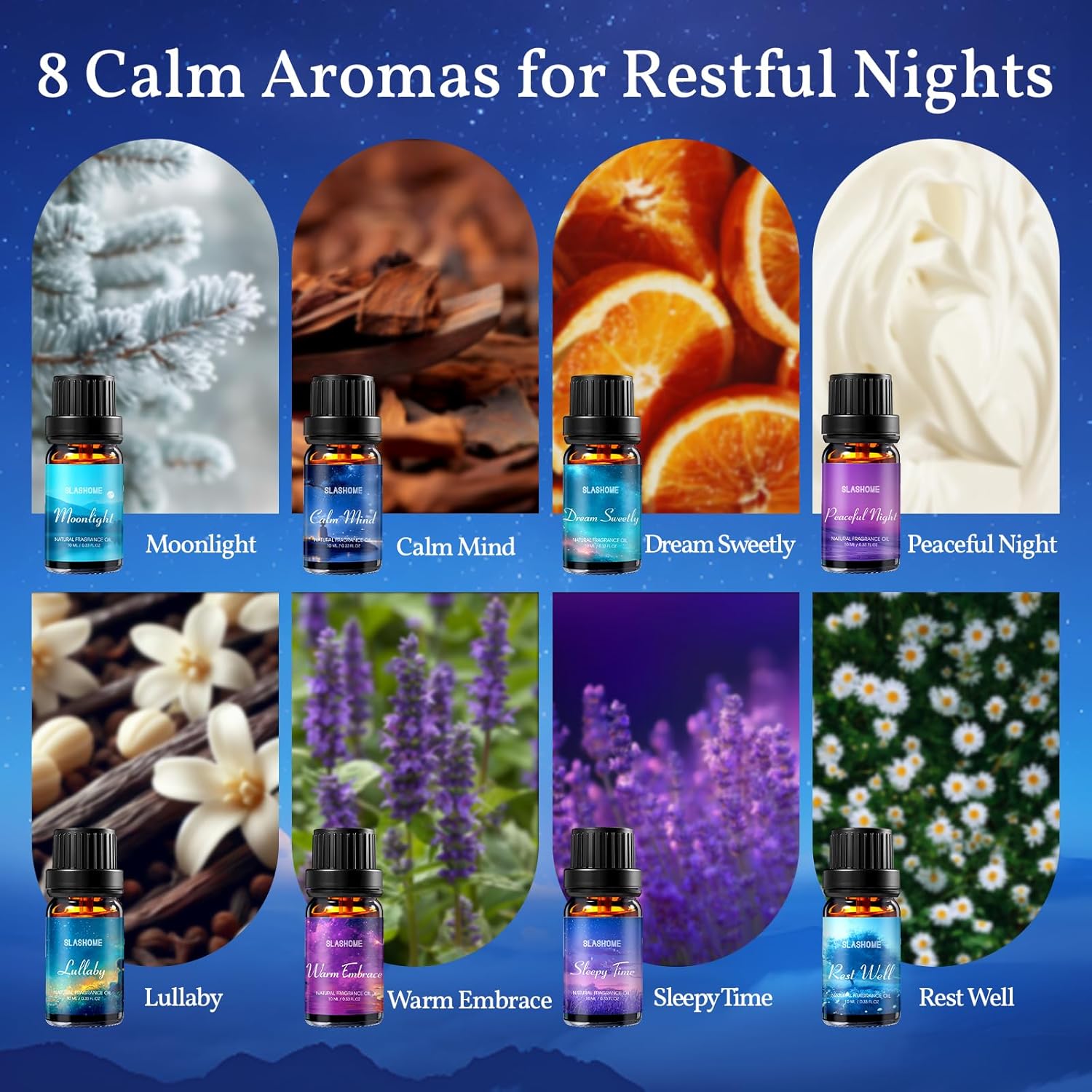 8 Pack Sleep Essential Oils for Diffuser for Home, Diffuser Oil for Humidifiers, Candle & Soap Making, Aromatherapy Oils Set for Calm Mind, Relaxation Gift for Women and Men - Image 2