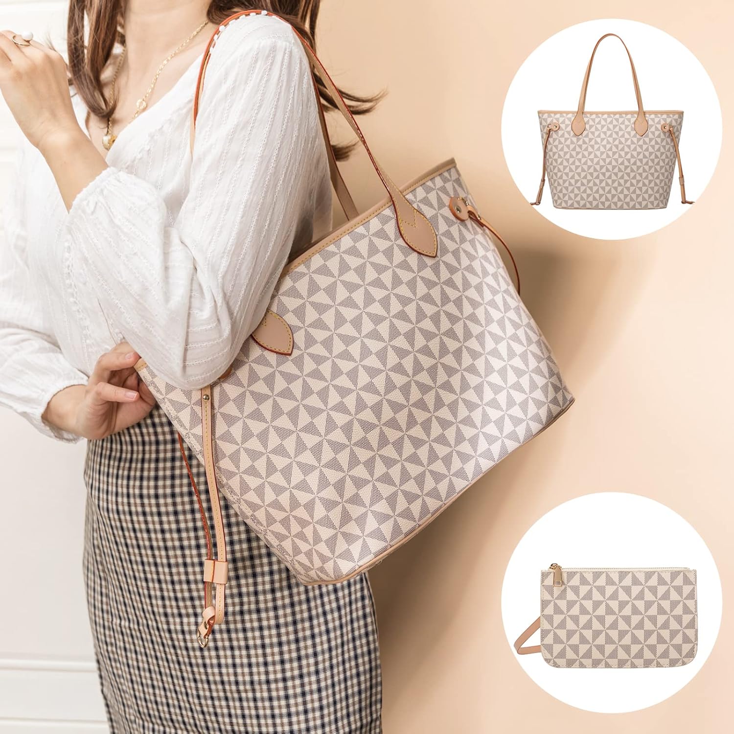 Lacel Urwebin Handbags for Women Designer Fashion Purses Top Handle Satchel Shoulder Bags 2pcs with Small Wallet (White) - Image 5