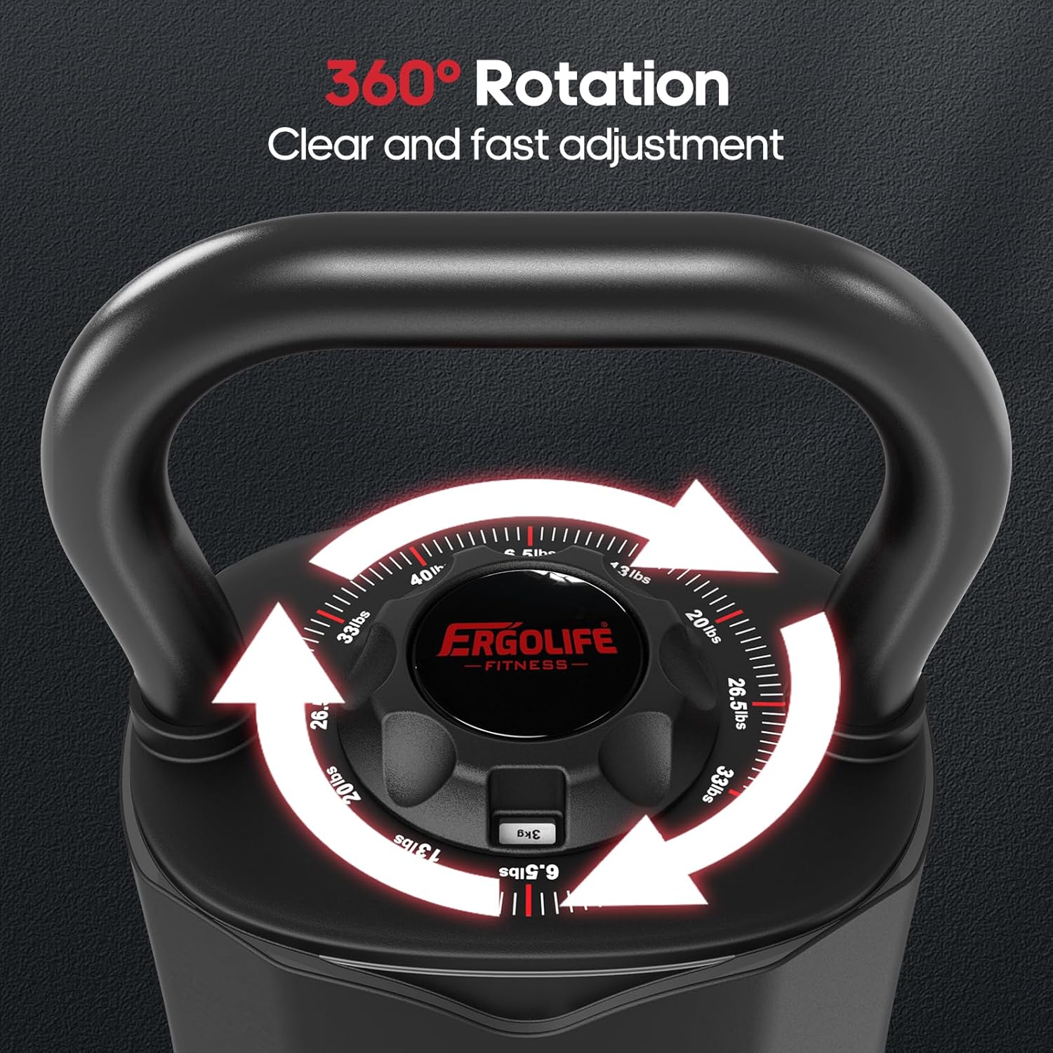 ERGOLIFE 6.5LB-40LB Adjustable Kettlebell Set, 6-in-1 Quick Weight Change, Space-Saving Weight Set for Home Gym Strength Training for Men and Women (Black) - Image 2
