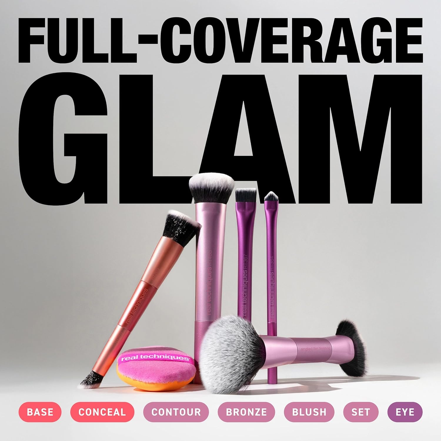 Real Techniques Big Blends Energy Brush + Dual-Sided Puff Kit, 6 Piece Face Makeup Brush & Puff Set for Foundation, Concealer, Powder & Blush, Travel Friendly, Cruelty-Free & Vegan - Image 2