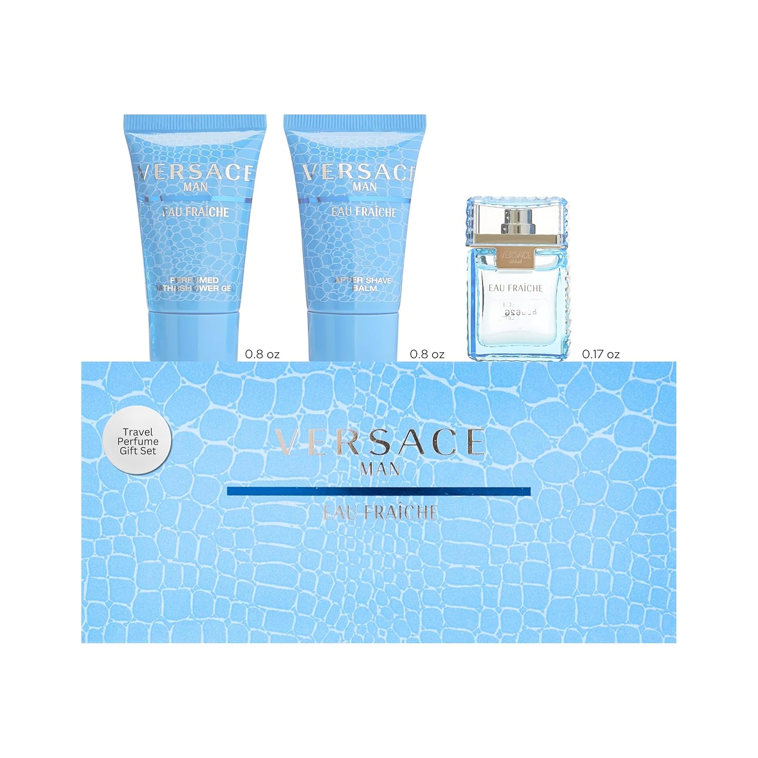 Versace Man Eau Fraiche By Gianni Versace For Men Edt .17 Oz Mini & After Shave Balm .8 Oz Mini & Shower Gel .8 Oz Mini
