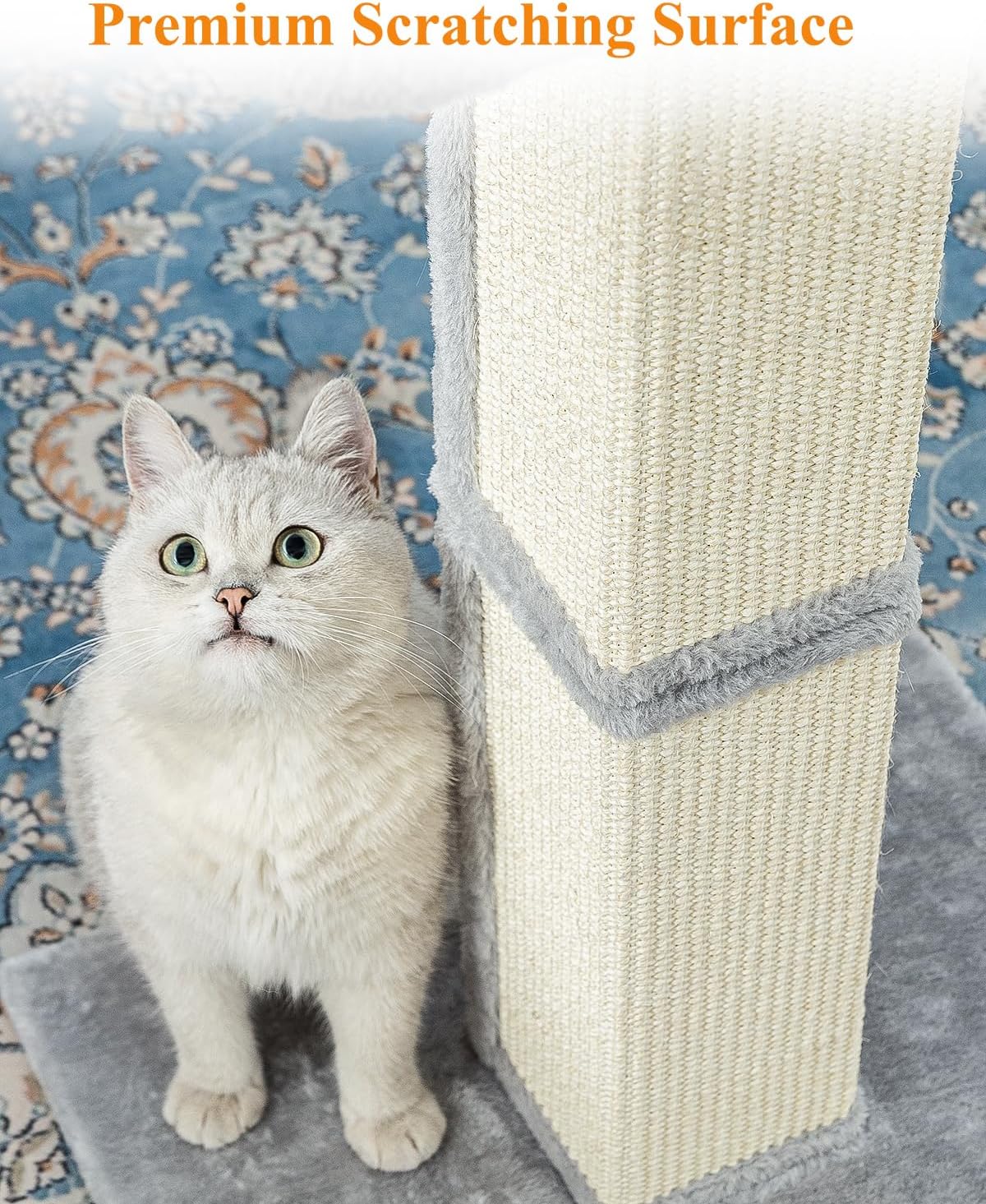 Karolpar 32" Cat Scratching Post for Indoor Cats, Sisal Cat Scratcher with Plush Perch, Large Scratch Post with Bed, Removable Cover, Sisal Fabric,Light Grey - Image 3