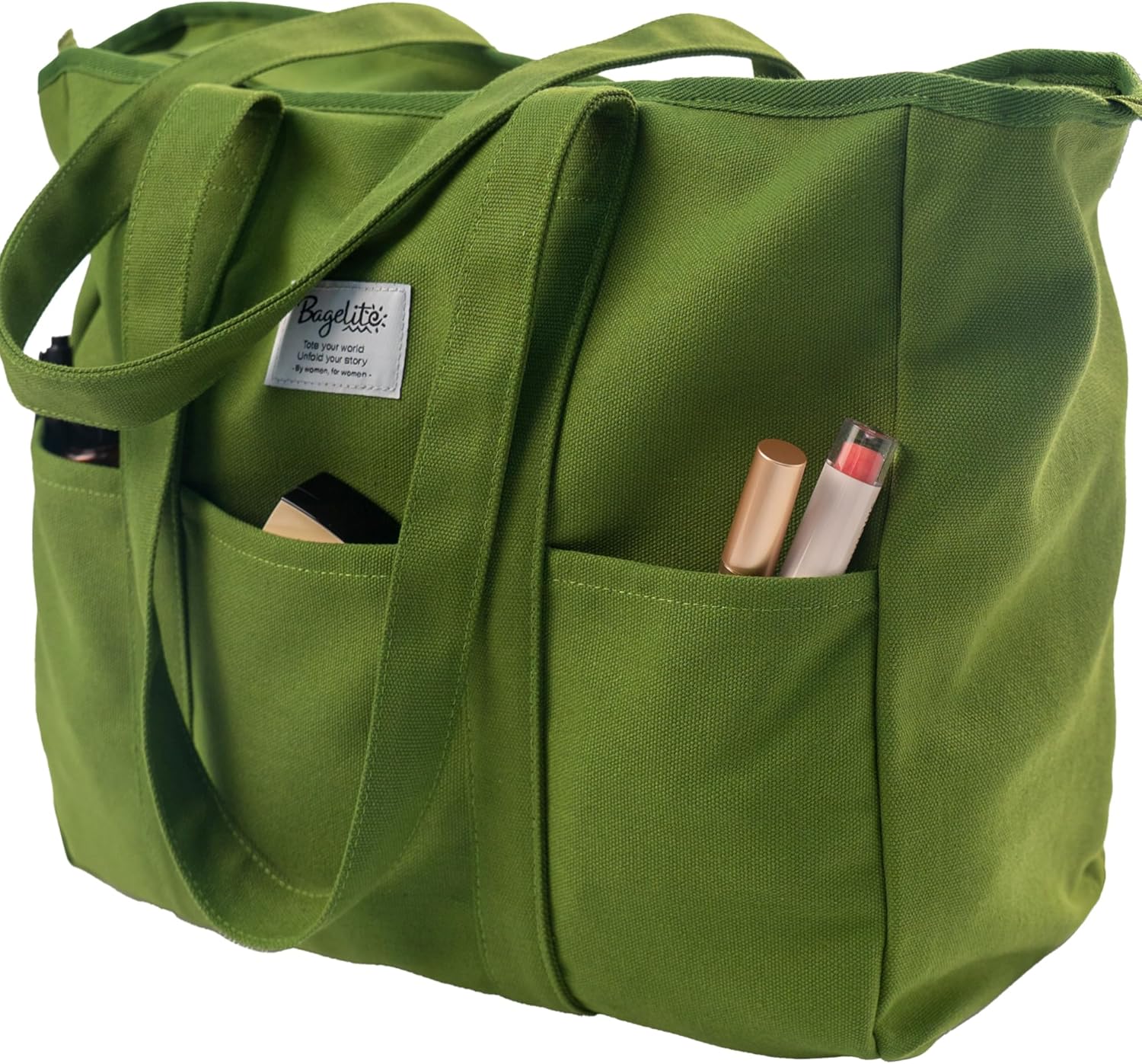 Bagelite Extra Large Canvas Tote for Women Men, Utility Work Bag with Zipper