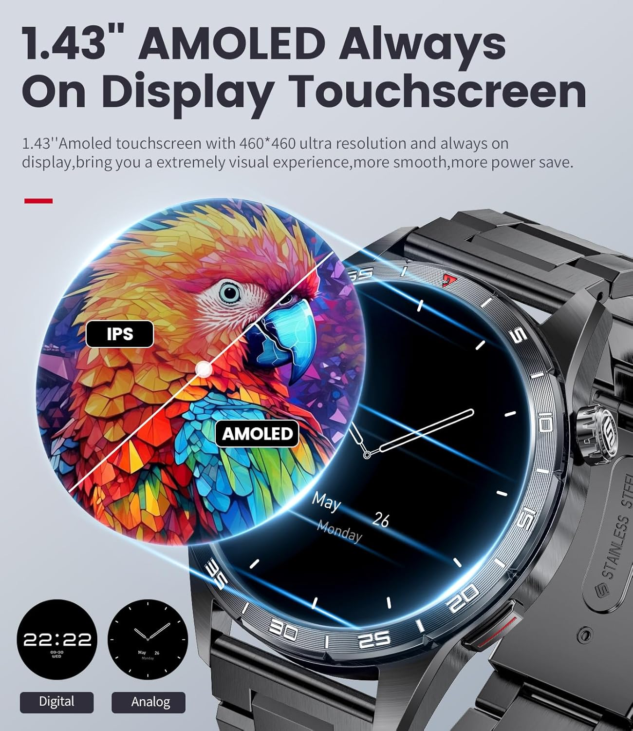 LIGE Smart Watches for Men(Answer/Make Calls), 1.43" HD AMOLED Fitness Tracker with 110+ Sport Modes, 24/7 Heart Rate Sleep Monitor Smartwatch, IP68 Waterproof Smart Watch for Android iOS - Image 2