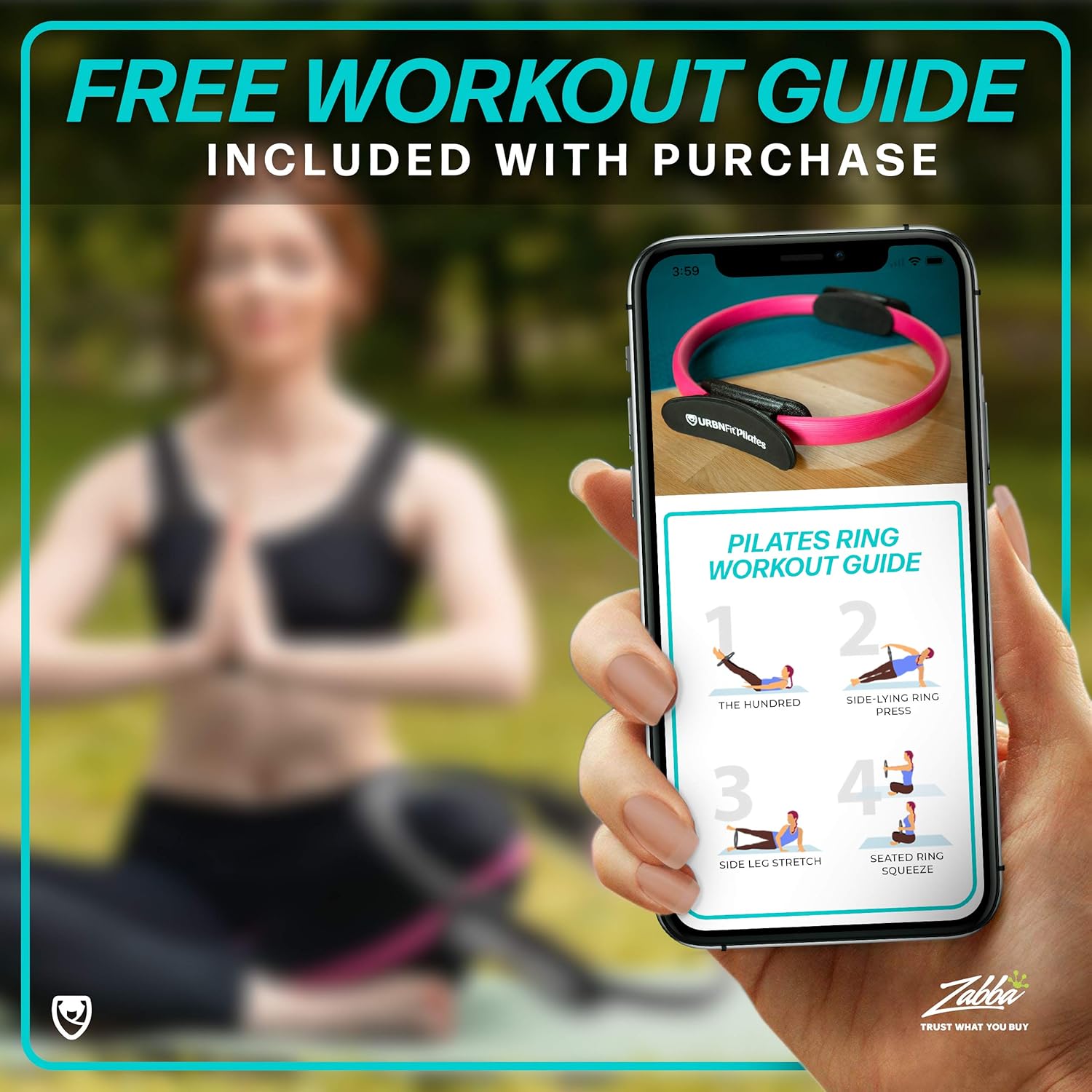 URBNFit Pilates Ring - 12" Magic Circle w/Dual Grip, Foam Pads for Inner Thigh Workout, Toning, Fitness & Pelvic Floor Exercise - Yoga Rings w/Bonus Exercise Guide - Image 6
