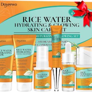 Skin Care Set,6Pcs Women Teen Glass Skincare w/Korean Rice Extract,Hydrate Glow Repair Anti-Aging Facial Routine Kit Self Care Gifts for Women Mom Wife Teenage Girl Her Valentines Day Christmas Gifts