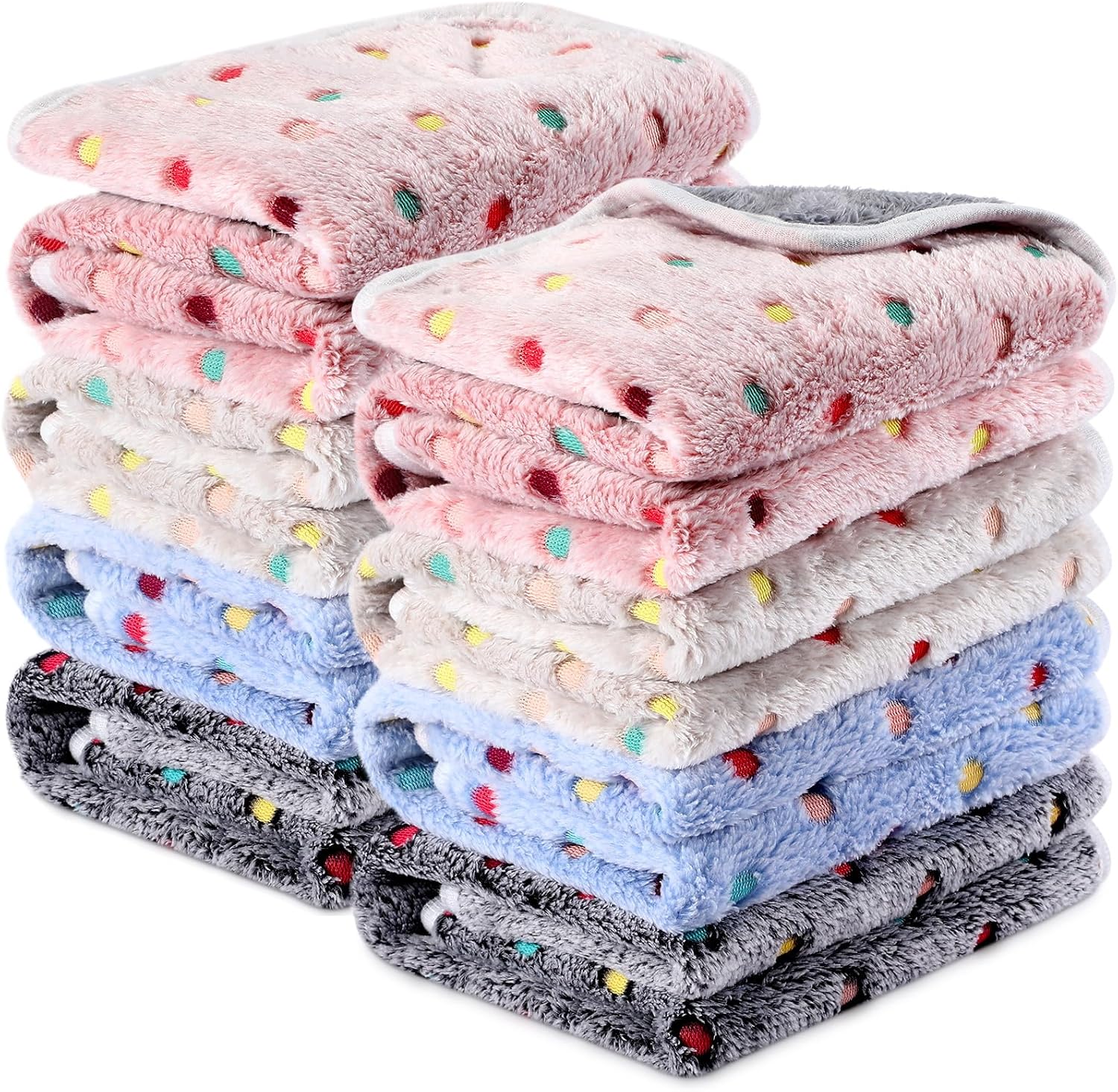 Tudomro 8 Pcs Guinea Pig Blankets Washable Small Pet Fleece Bedding Cage Liners Double Sided Pet Reusable Sleep Mat Pad Cover for Ferret Chinchilla Furniture Protection(Dot,12 x 12 Inch)