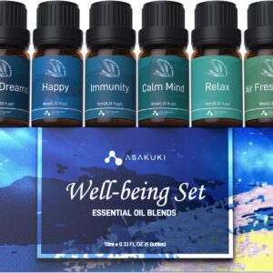 ASAKUKI Essential Oils, Essential Oil for Diffusers for Home, Well-Being Kit Gifts for Mom- Calm Mind, Sweet Dreams, Happy, Relax, Air Freshening, Immunity for Aromatherapy, Humidifiers, 6x10ml