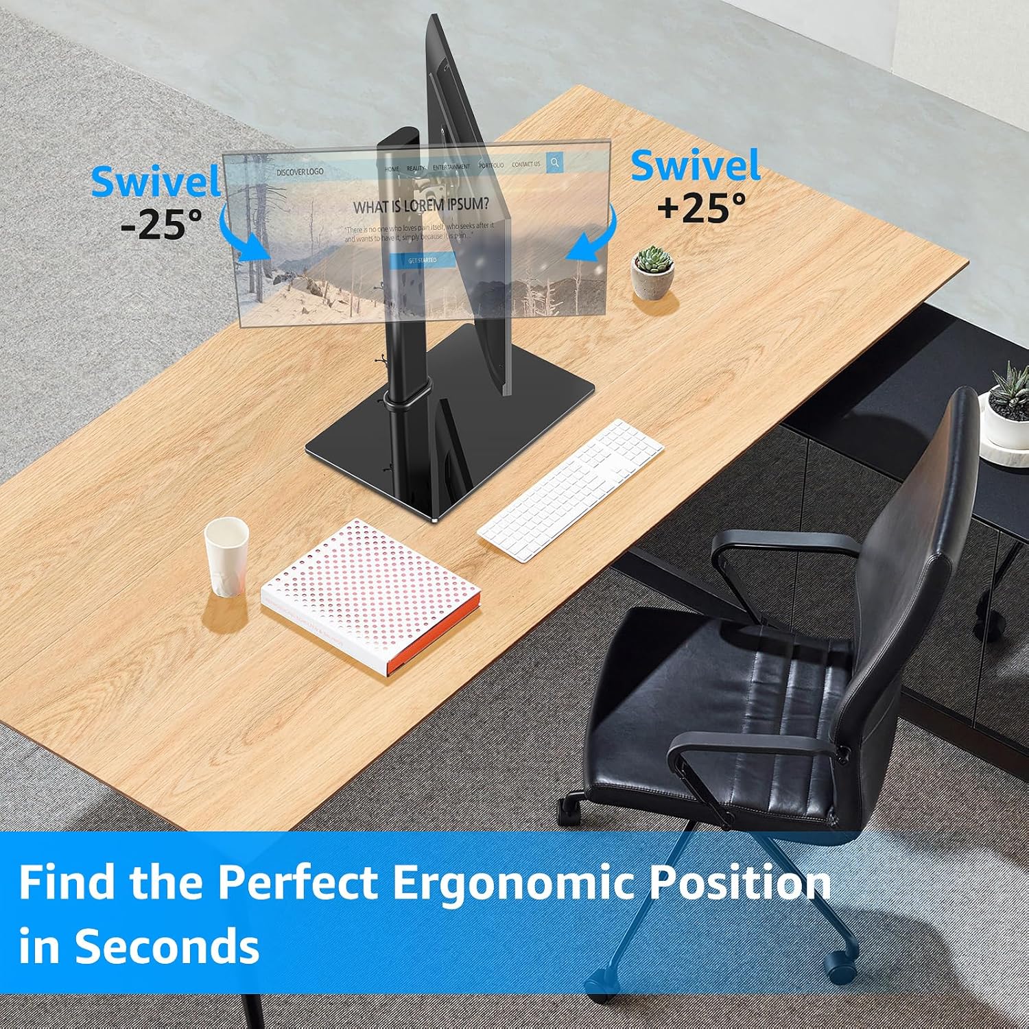 MOUNTUP Monitor Stand for Desk, Freestanding Monitor Mount Fits 13-32 inch Screen up to 17.6 lbs, Screen Stand with Swivel, Height, Rotation Adjustment, VESA Mount 100 x 100mm, 75 x 75mm - Image 4