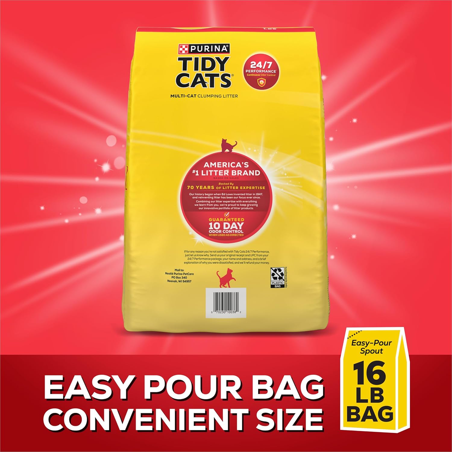 Purina Tidy Cats Clumping Cat Litter Odor Control, 24/7 Performance Multi Cat Litter - 16 lb. Bag - Image 8