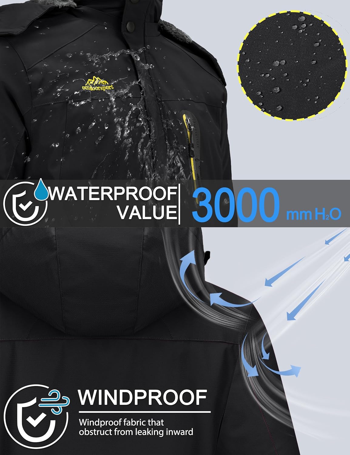 TACVASEN Men's Winter Ski Jacket Waterproof Snow Coats Snowboard Fleece Lining Jacket Warm Parka with Hooded - Image 2