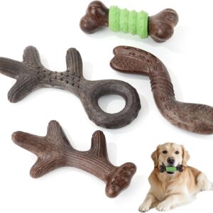 Gardner Pet 4-Pack Dog Chew Toy, Long Lasting Interactive Dog Toys Add Shredded Coconut Nylon+TPR,Teeth Cleaning and Training Toy for Medium/Large Breed,Bacon Flavor(Antler-L/S+Bone-S+Cookie)