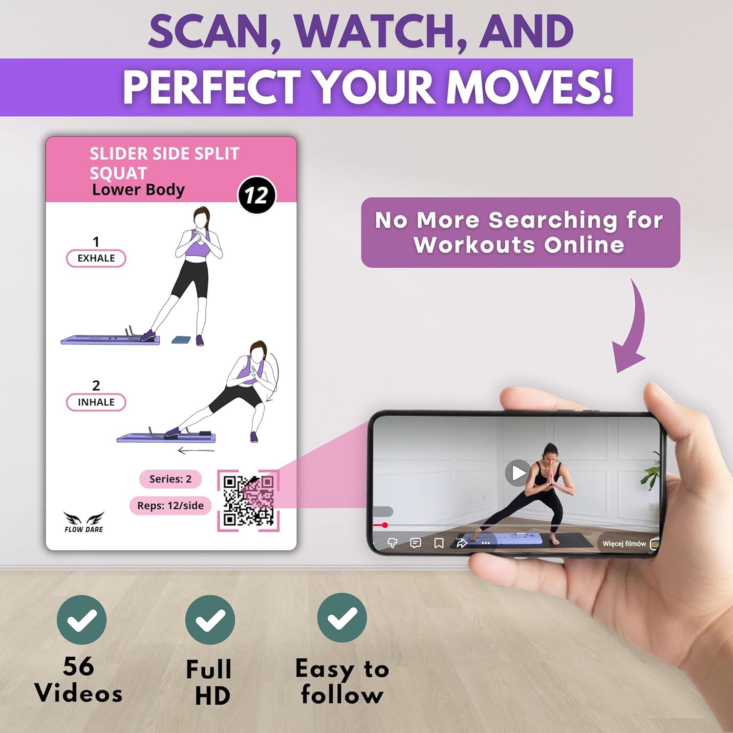 Pilates Board Workout Cards – 67 Exercise Cards with Videos & Workout Plan - Includes 5-Week Challenge, Ebook, Progress Chart & 2 Rings for Easy Organization - Home Portable Reformer Guide for Women - Image 4