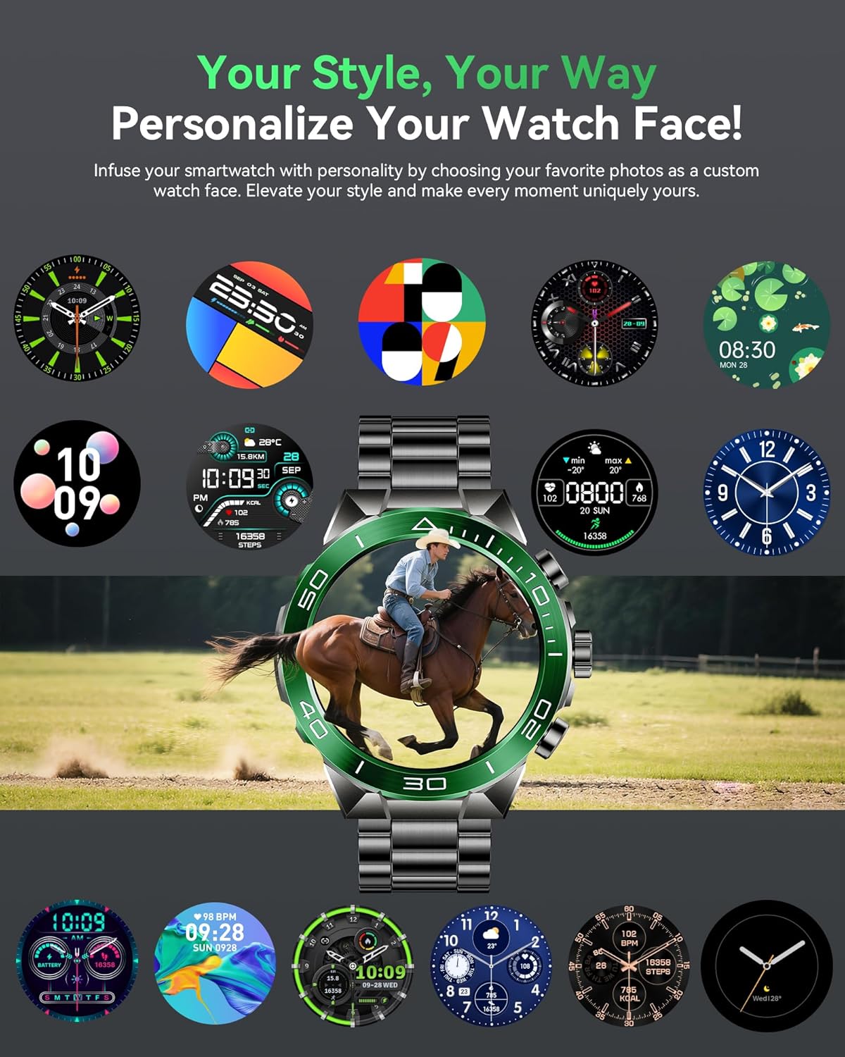 SOUYIE Men's Luxury Smart Watch - 1.43" AMOLED Display Smartwatch with HD Bluetooth Calling, 400mAh 30-Day Battery, 100+ Sports Modes, Health Monitor with Metal/Silicone Straps for Android iPhone - Image 8