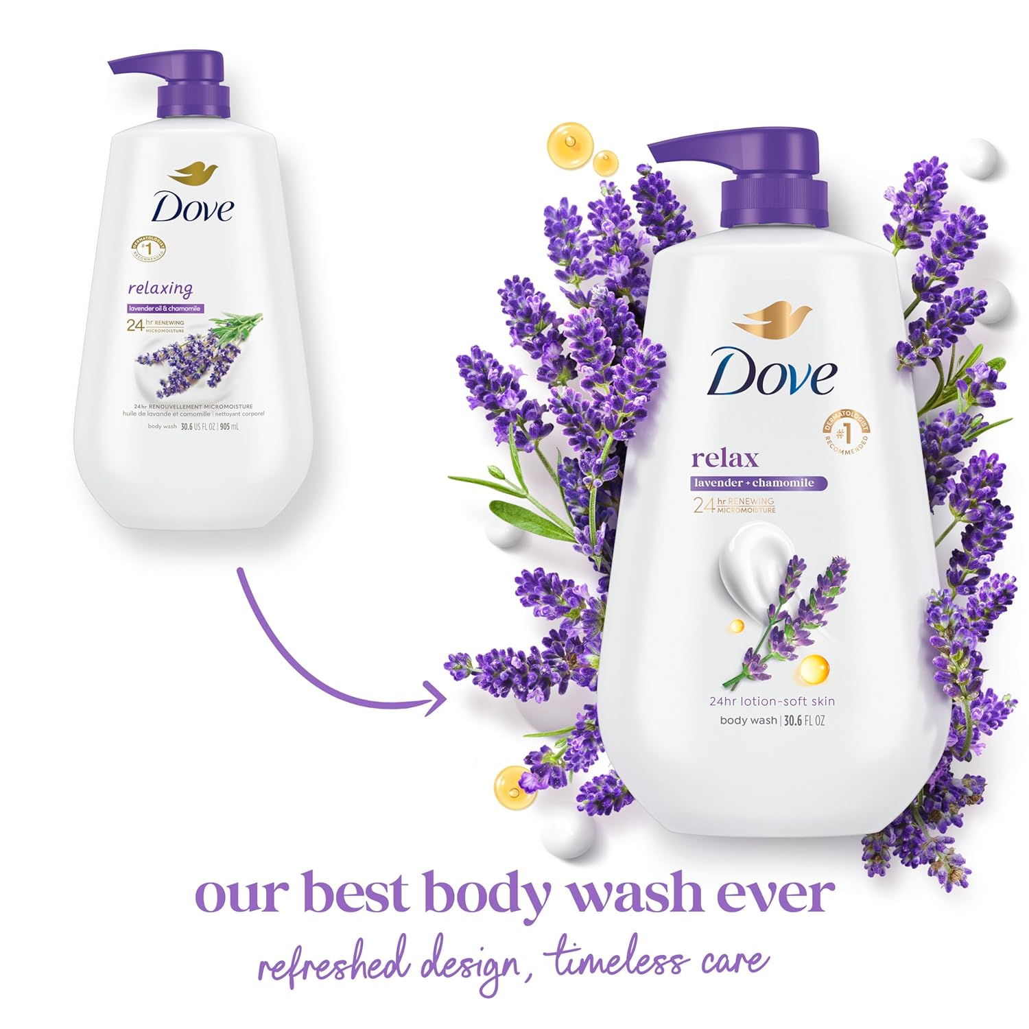 Dove Body Wash with Pump Relax Lavender Oil & Chamomile For 24hr Lotion-Soft Skin Moisturizing Skin Cleanser with No Sulfates No Parabens 30.6 Oz - Image 3