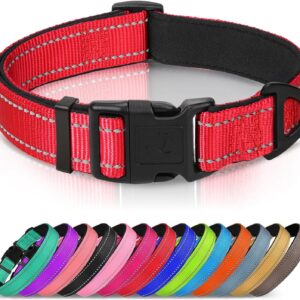 Joytale Reflective Dog Collar,Soft Neoprene Padded Breathable Nylon Pet Collar Adjustable for Large Dogs,Red,L
