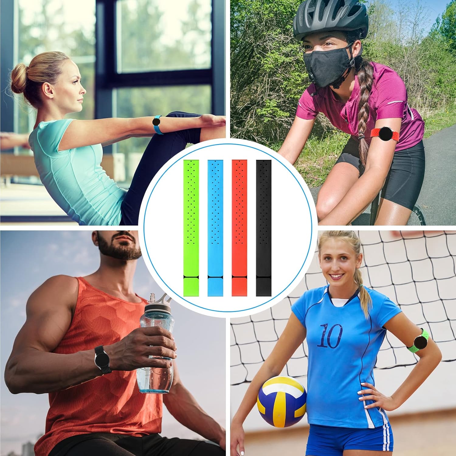Oudain 4 Pcs Heart Rate Monitor Replacement Strap Band, Soft Heart Rate Monitor Armband Strap, Theory Fitness Adjustable(0.8 x 15.8 Inch,Black, Orange, Green, Blue) - Image 5