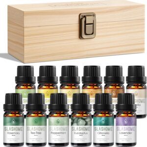 12 Pack Essential Oils for Diffusers for Home – Water Soluble Diffuser Oils Set for Humidifiers & Spa, Scented Oil with Wooden Gift Box for Women – Lavender, Peppermint, Sweet Orange, Tea Tree & More